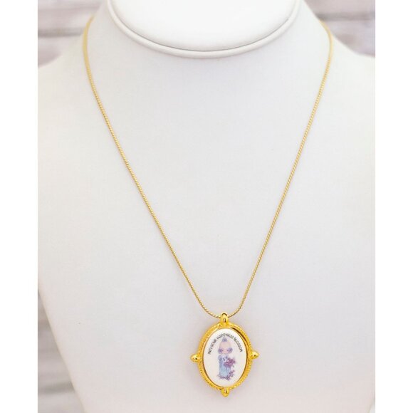 18 inch, Vintage Oval Adorable Artsy Lady Necklace by Precious Memories - BP1 - Picture 2 of 3